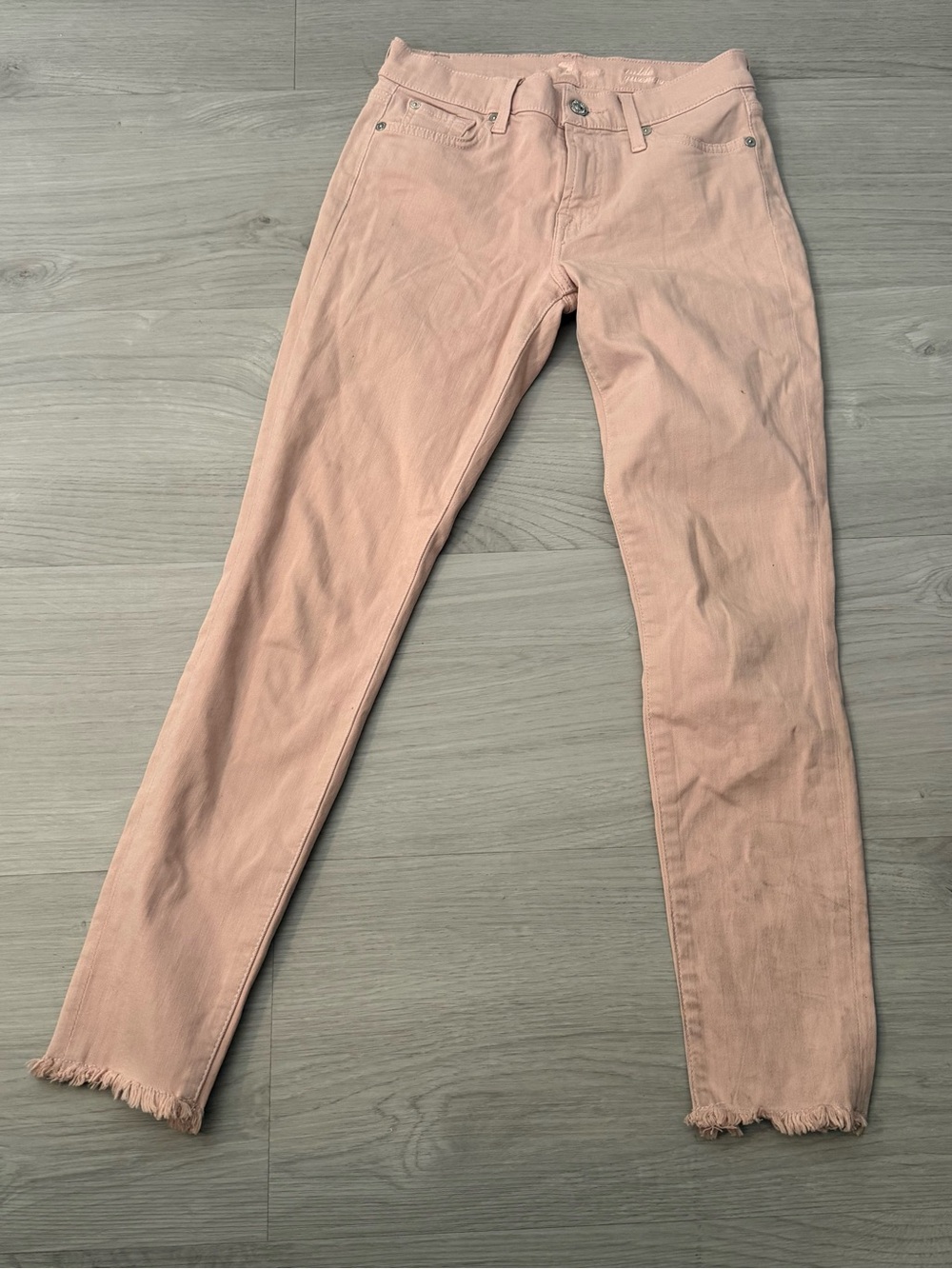 7 For All Mankind Ankle Gwenevere Skinny Jeans Blush Pink Raw Hem Size 24